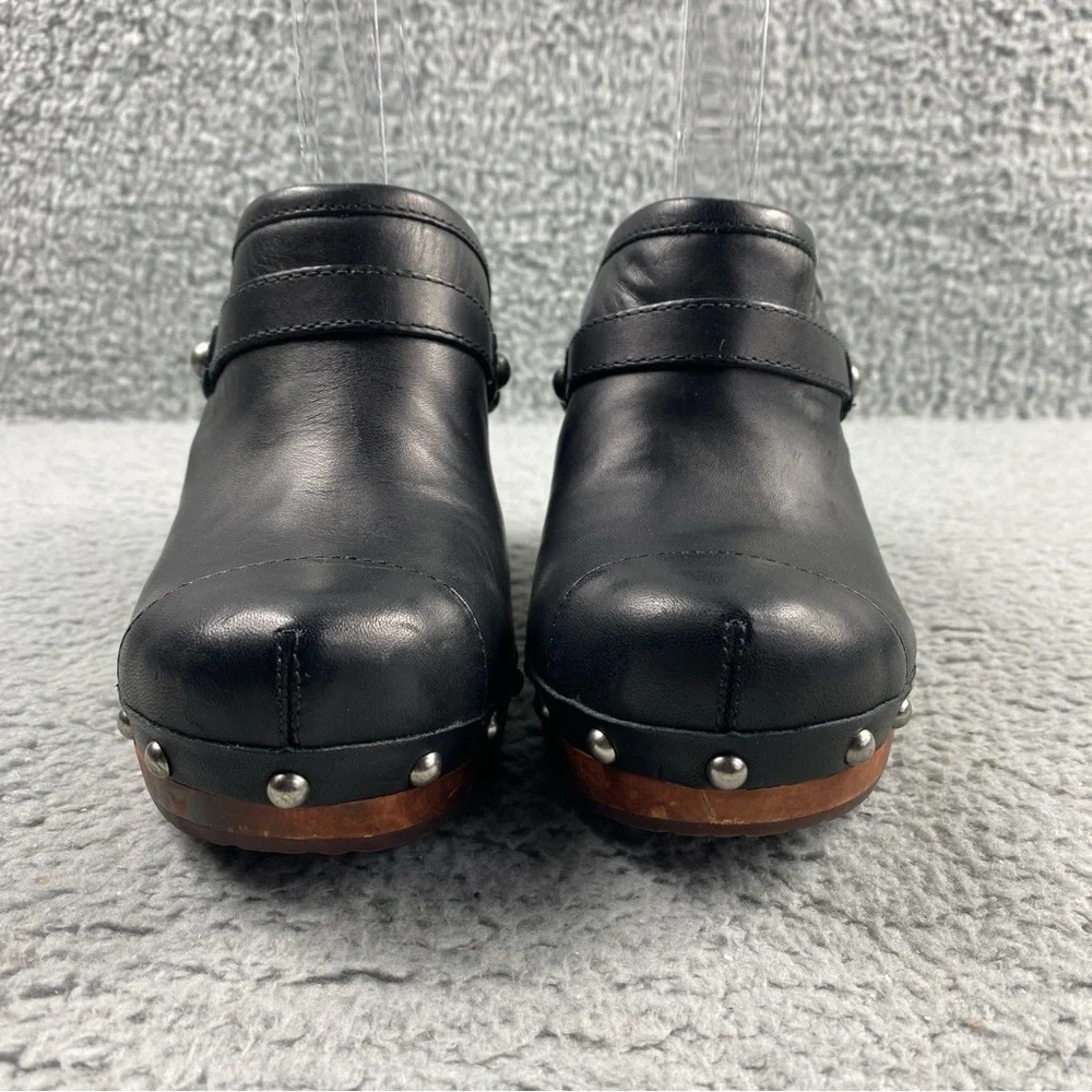 UGG Australia Jolene Heeled Clogs Black Leather Wood Shear Silver Studs Womens 7 - Picture 4 of 16